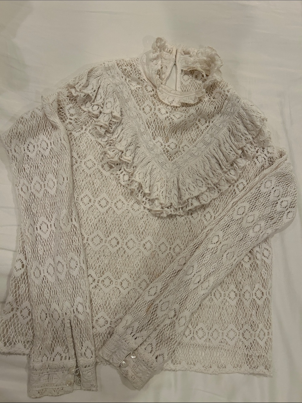 Maje Cream Ruffle Lace Blouse Size 1 (s)